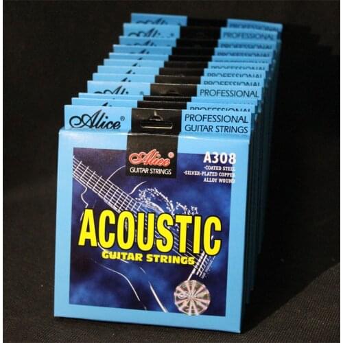 12 Sets Alice A308 (.011-.052) inch Stainless Steel Silver-Plated Folk Acoustic Guitar Strings (Paper Box Pack)