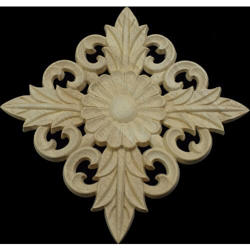 15CM Furniture Craft Unpainte Carving Wood Decoration Accessories Wooden Decal Corner Onlay Applique Frame for Home Decor