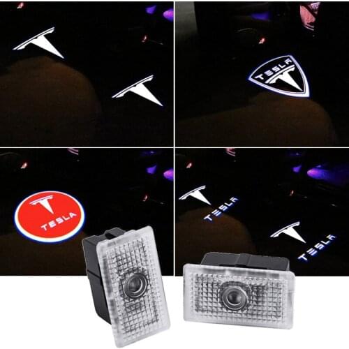2pcs LED Car Door Welcome Light Logo Shadow projector lamps Car Inner Decor Light For Tesla Model 3 Model S Model X Accessories