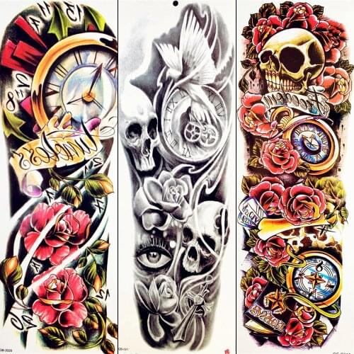 25 Desgin Colorful Temporary Tattoo Black Demon Flower Tattoo Sleeve Stickers Girl Women Sexy Party Makeup Tattoo Men Full Legs