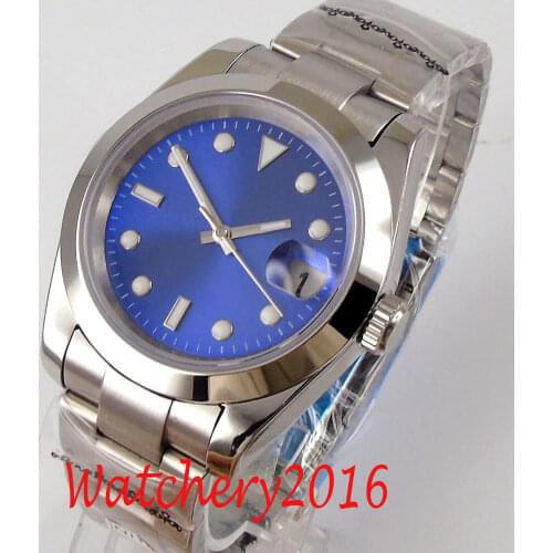 40mm Bliger Blue Dial Luminous Sapphire Glass NH35 Date Automatic Mens Watch