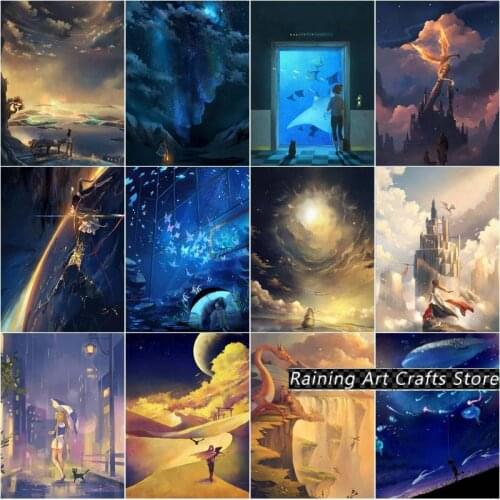 5D Diy Diamond Painting Manga Girl Fantasy World Embroidery Cross Stitch Full Drill Rhinestones Landscape Mosaic Pictures Decor