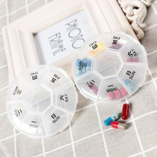 7 days pill box mini round portable travel storage vitamin medicine box drug tablet dispenser organizer pill case