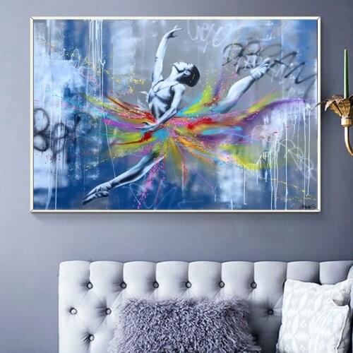 Abstract Dancing Ballet Girl Canvas Painting Graffiti Art Canvas Posters and Prints Wall Art Picture for Living Room Home Decor