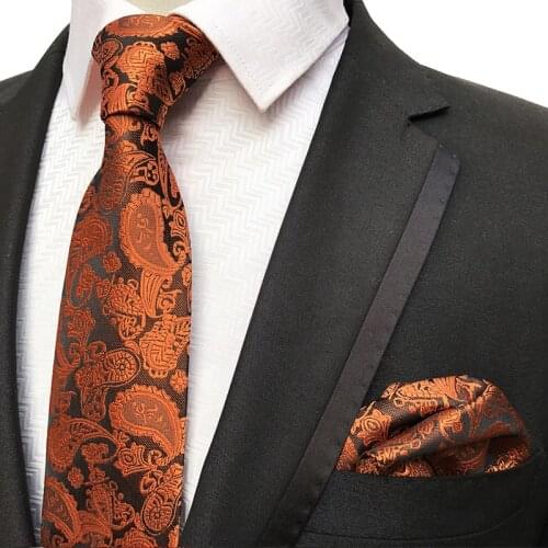 Brand Men`s Tie 100 Styles Beige Plaid Paisley Silk Jacquard Woven Necktie Handky Set For Men`s Business Wedding Party Ties