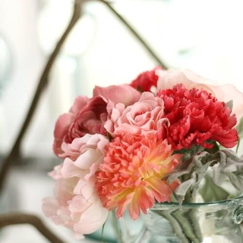 Bridal Bouquet Silk Peony Rose Hybrid Bouquet Artificial Flower Wedding Decoration Party Desktop DIY Home Party Decor