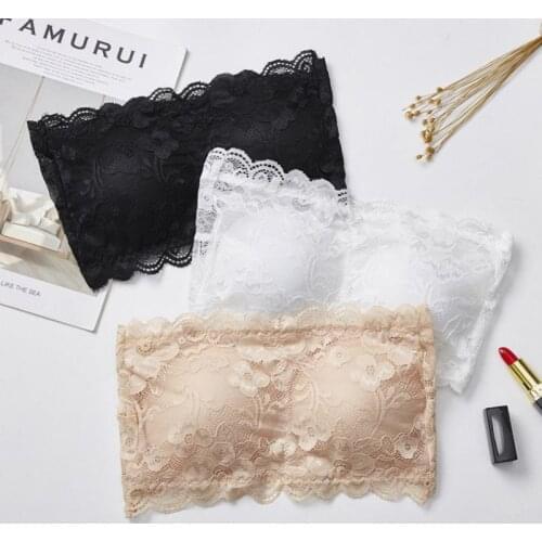 Womens Lace Bra Sexy Without Underwire Solid Color With Chest Pad Gathered Underwear Wipe Chest Tube Top