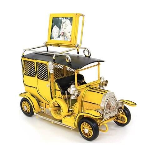 Decorative Metal Yellow Car Piggy Bank Framed -Trinket, Miniature, Gift,Nostalgic,Vintage,Handmade, hand Painted, Quality Durable