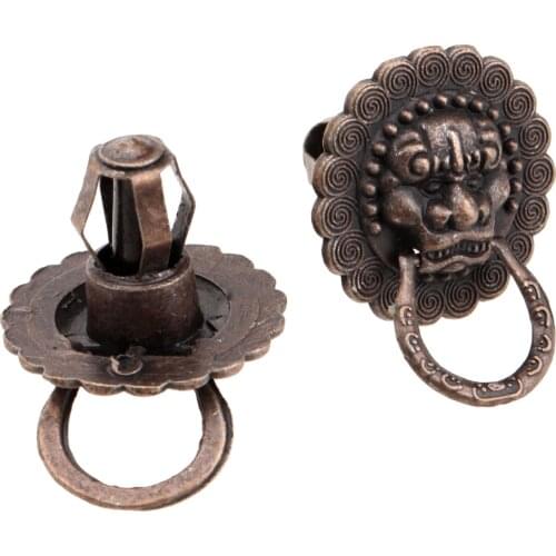 2pcs Pull Knobs Handle Lion Head Wooden Jewelry Box Furniture Hardware Bronze Tone Handle Cabinet Pulls 24*19mm