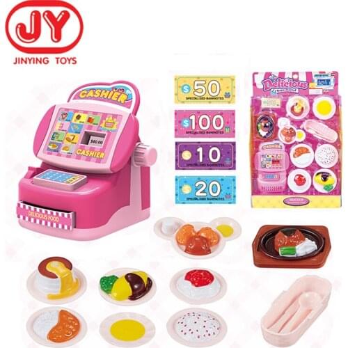 Children Gift Simulation Food trading Toys DIY Shopping Kitchen food Cart Basket Goods Pretend Play Cashier Toys For Girls