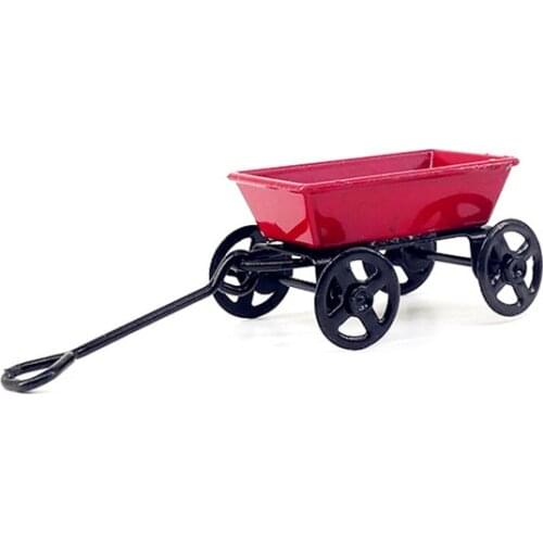 Toy gifts Ornament 1:12 Mini Cute Dollhouse Miniature Metal Red Small Pulling Cart Garden Furniture Accessorie Home Decor Gift