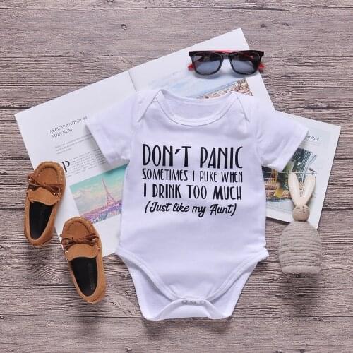 Don't panic sometimes i puke when i drink too much Newborn Infant Baby Boy Girl Bodysuit short sleeve jumpsuit letter rompers