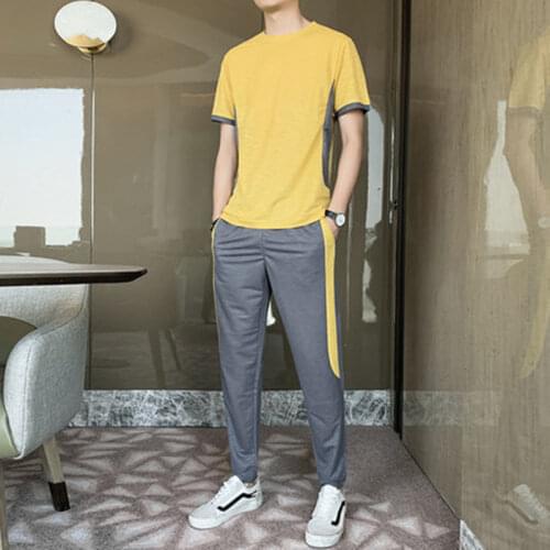 New Korean Ice Silk Casual Short Sleeve Suit, Boys' Summer Trend, Handsome Thin Style, With MenS Sports Fast Dry Clothes