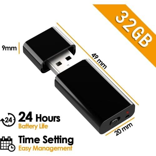 Mini USB voice recorder 192 Kbps voice recording VOS-Voice Activated Recording 32GB