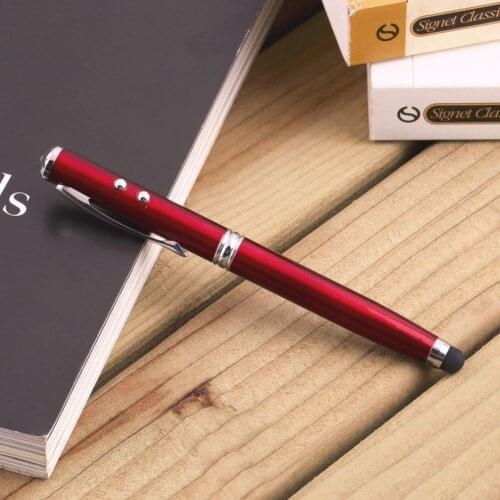 Random Color Multifunctional Laser Screen Pen 4 in 1 Laser Capacitive Pen Ballpoint Pen LED Metal Pen for Phone Flat Panel
