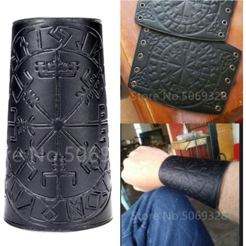 Medieval Leather Armor Men Cosplay Arm Warmers Lace-Up Viking Pirate Knight Gauntlet Wristband Bracer Steampunk Accessories 1pc