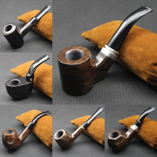 16 Tools Set Nature Handmade Ebony Wood Smoke Ring Tobacco Smoking Pipe Wooden Pipe + Pouch + Holder + 10pcs 9mm Pipe Filters