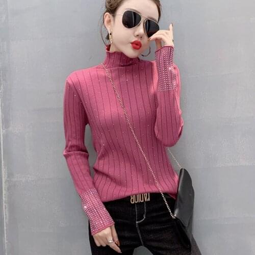 Half Turtleneck Knitting New Winter Korean Fashion Pullover Female Hot Drill Set Head Cultivate Morality Long-Sleeved Sweater