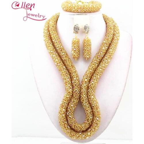Newest Nigerian Wedding bridal African Beads Jewelry Set Handmade Indian Dubai Necklace Sets Bracelet Earrings for Women N0036