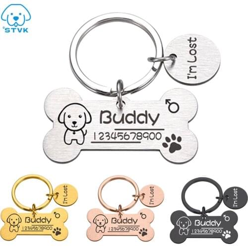 Personalized Dog Cat ID Tag Anti-lost Pet Name Tags Plates Free Engraving Dogs Cats ID Tag Nameplate Pendant Bone Shape for Pets