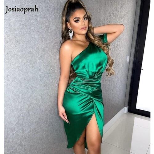 Josiaoprah Stretch Satin Elegant Dress Women High Split One Shoulder Sexy Party Dress 2021 Autumn Winter Dresses Vestidos