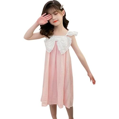 Dresses For Girls Big Bow Girls' Dresses Patchwork Child Dress Summer Clothes For Girls 6 8 10 12 14