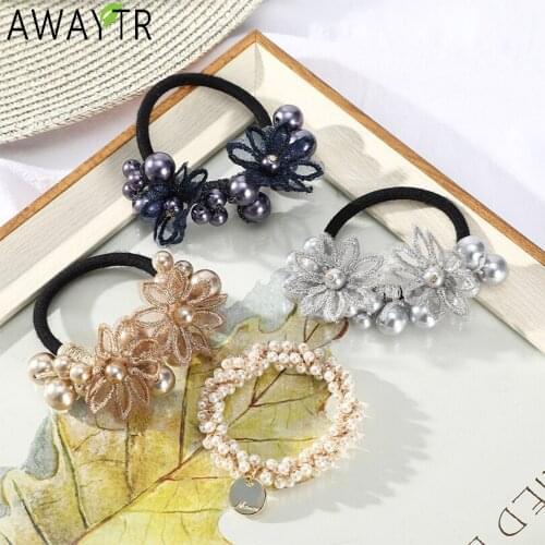 New Korea Women Hair Ropes Big Flowers Pearl Elastic Scrunchies Rubber Band Ties for Girls Fashion Hair Accessories Wholesales