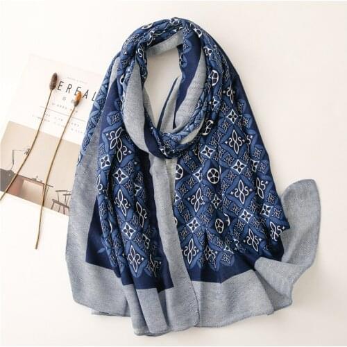 2021 Fashion Bohemian Style Printed Cotton Viscose Scarf Shawls Wraps Hijabs 2Colors 10pcs/lot