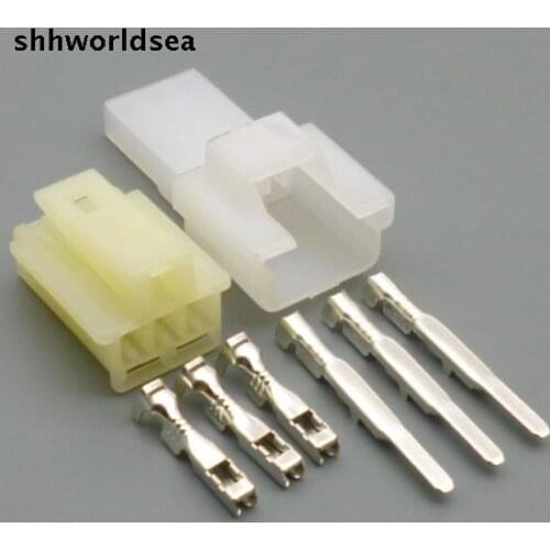 Shhworldsea 10/50/100sets 3 pin Way 2.3MM female male car wiring connector auto electrical connector plug 6090-1131 6090-1136