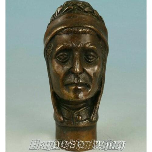 Lucky Walking Old Antiques Bronze Hand Carved Statues Cane Walking Stick Head