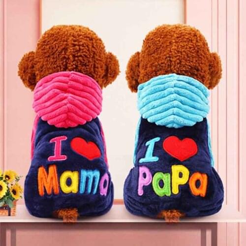 Papa Mama Four-legged Dog Hoodies Pink Embroidered Dog Sweater Winter Coral Fleece Keep Warm Dogs Clothes Mom Pet Stuff Chihuaha
