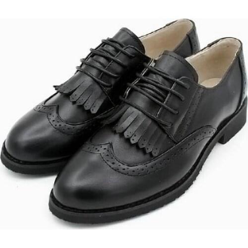 Vintage Black Brown Flat Shoes New British College Style Oxford Shoes Tassels Brogue Carved Womens Single Shoes Moccasins
