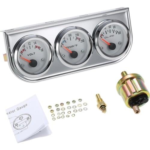 52MM Oil Pressure Fahrenheit Water Temperature Gauge Voltmeter Chrome 3 in 1 Gauge Kit Car Motorcycle Meter