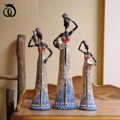 WU CHEN LONG Exotic African Girl Abstract Women Art Sculpture Retro Character Statue Resin Craft Modern Home Decoration R6873