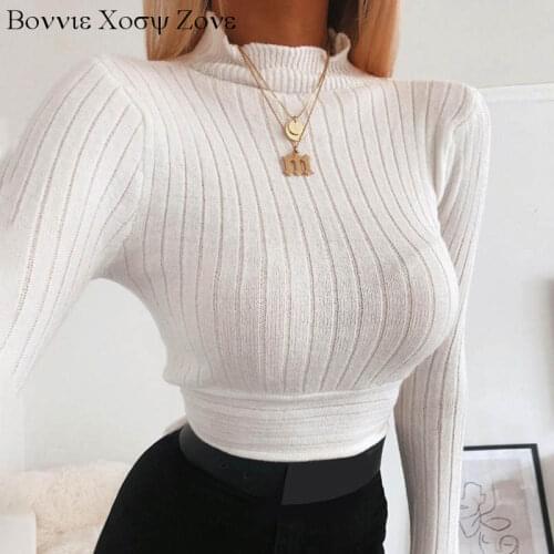 Women Solid Mock Neck Long Sleeve Ribbed Bowknot Tied Blouse