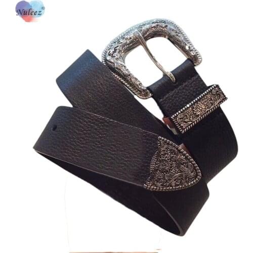 Nuleez jeans belt cow skin leather women vintage silver and golden color dress decoration luxury gift