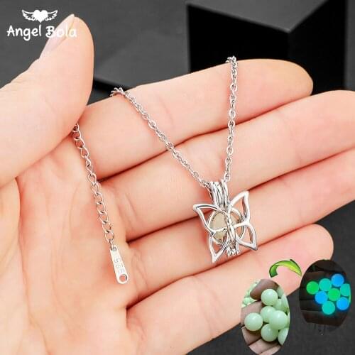 Women Gift Box Pendant Hollow Luminous Stone Pendant Necklace Gifts Moon Glowing Necklace Gem Charm Jewelry Stainless Steel