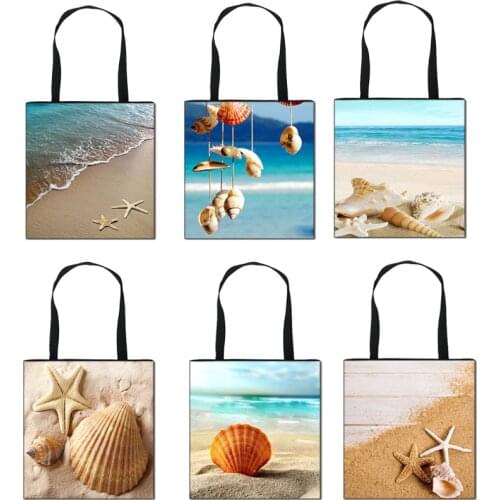 Ladies Shoulder Bag Blue Ocean Starfish Beach Sand Prints Tote Bag nylon Fabric Beautiful Casual Practical Handbag girls bookbag