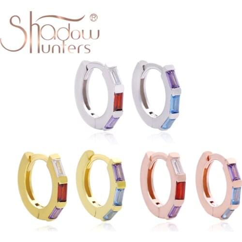 SHADOWHUNTERS Real 925 Silver womens Earrings Colourful Cubic Crytal Hoops For Party Fashion Jewelry Statement Sros Piercing