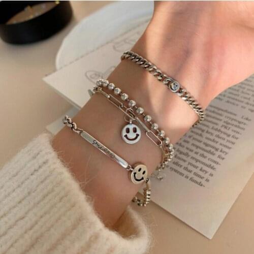 925 Sterling Silver Smiling Face Charms Bracelet for Women Hot Fashion Vintage Handmade Thai Silver Bracelet Pulseiras S-B394