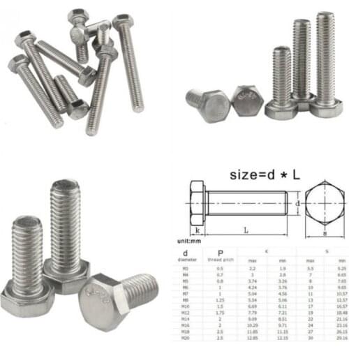 10 pcs 304 stainless steel hexagon bolt, screw and nut set large full extension screw M4 M5 M6 M8 M10