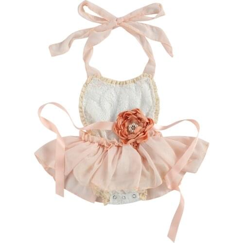 2021 0-24M Princess Infant Baby Girl Playsuit 3D Flower Lace Halter Sleeveless Backless Tutu Romper Dress+Headband For Party