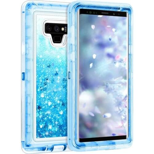 3 in 1 Glitter 3D Bling Sparkle Flowing Quicksand Liquid Transparent Shockproof TPU Cover For Galaxy S10 S10+ Note 9 S9+ S8 Case