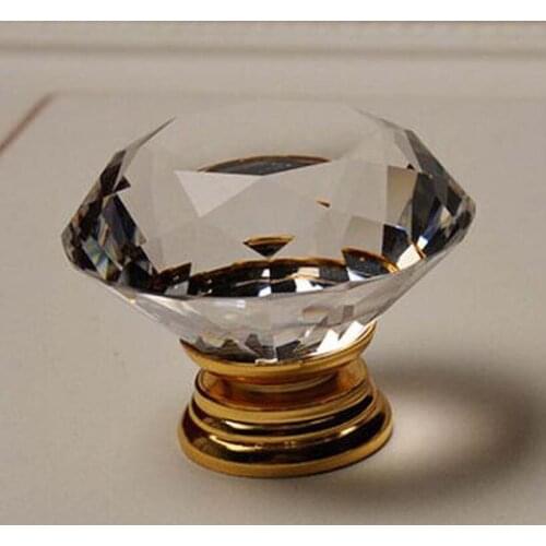 30mm fashion deluxe glass clear crystal modern furniture knob 24K gold drawer cabinet dresser cupboard door knob handle pull