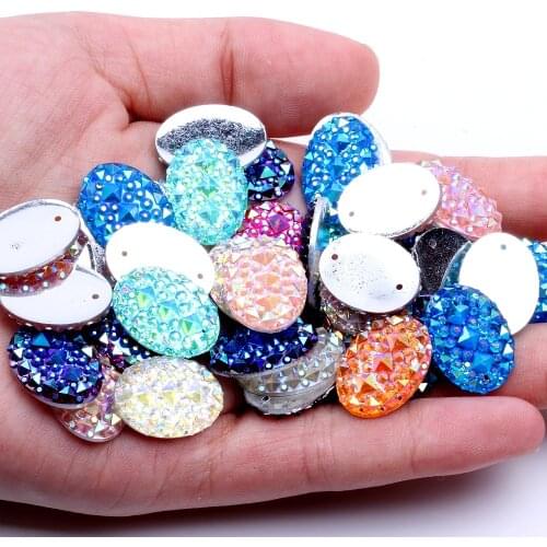 40pcs 13x18mm AB Colors Resin Flatback Rhinestone With 2 Holes DIY Scrapbooking Crafts Jewelry Garment Phone Case Accessories