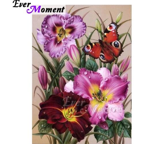 Ever Moment Diamond Painting Flower Butterfly Art Picture Of Rhinestone Mosaic Decoration Diamond Embroidery Decor ASF1732