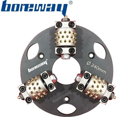 240MM 45S Diamond Bush Hammer Wheel With 3 Rollers For Grinding Stone And Concrete