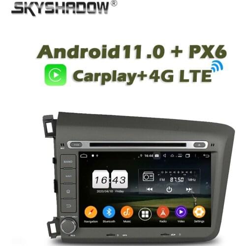720P Wireless Carplay PX6 Android 10.0 4GB + 64GB Car DVD Player GPS Map RDS Radio wifi Bluetooth 5.0 For Honda Civic 2012 2013