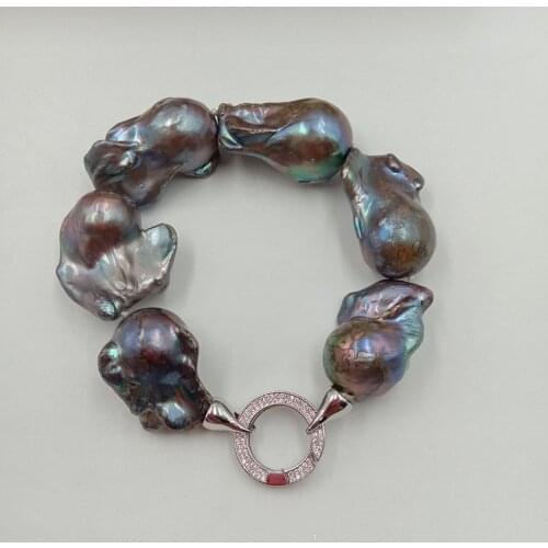 Free shipping,big baroque pearl bracelet,20-23 mm,925 silver clasp,100% freshwater pearl big baroque shape,black pearl color