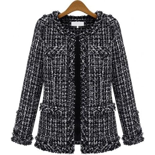 Black White Check Jacket Stylish Elegant Short Coat Round Neck Dark Buckle Slim Coat Ladies Elegant Coat Autumn Winter A785